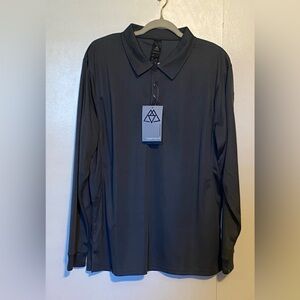 Haimont Men’s Long Sleeve Polo, Moisture Wicking, Grey. Size Large